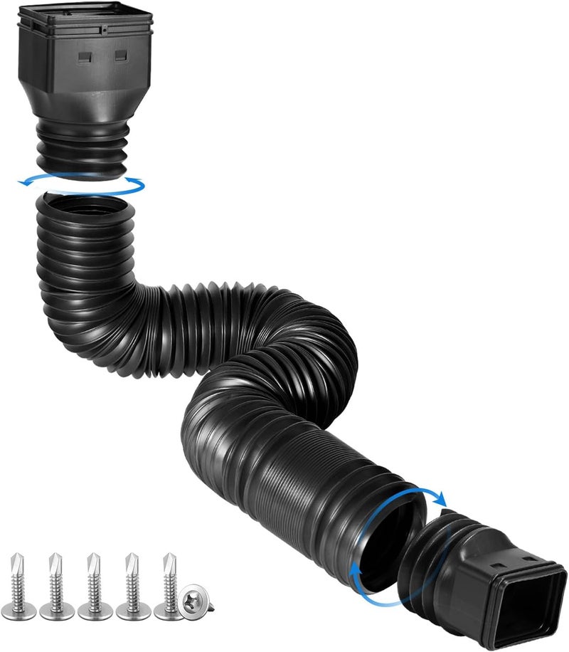 plusgutter Black 1-Pack Rain Gutter Downspout Extensions Flexible, Drain Downspout Extender,Down Spout Drain Extender, Gutter Connector Rainwater Drainage,Extendable from 21 to 68 Inches - Image 1